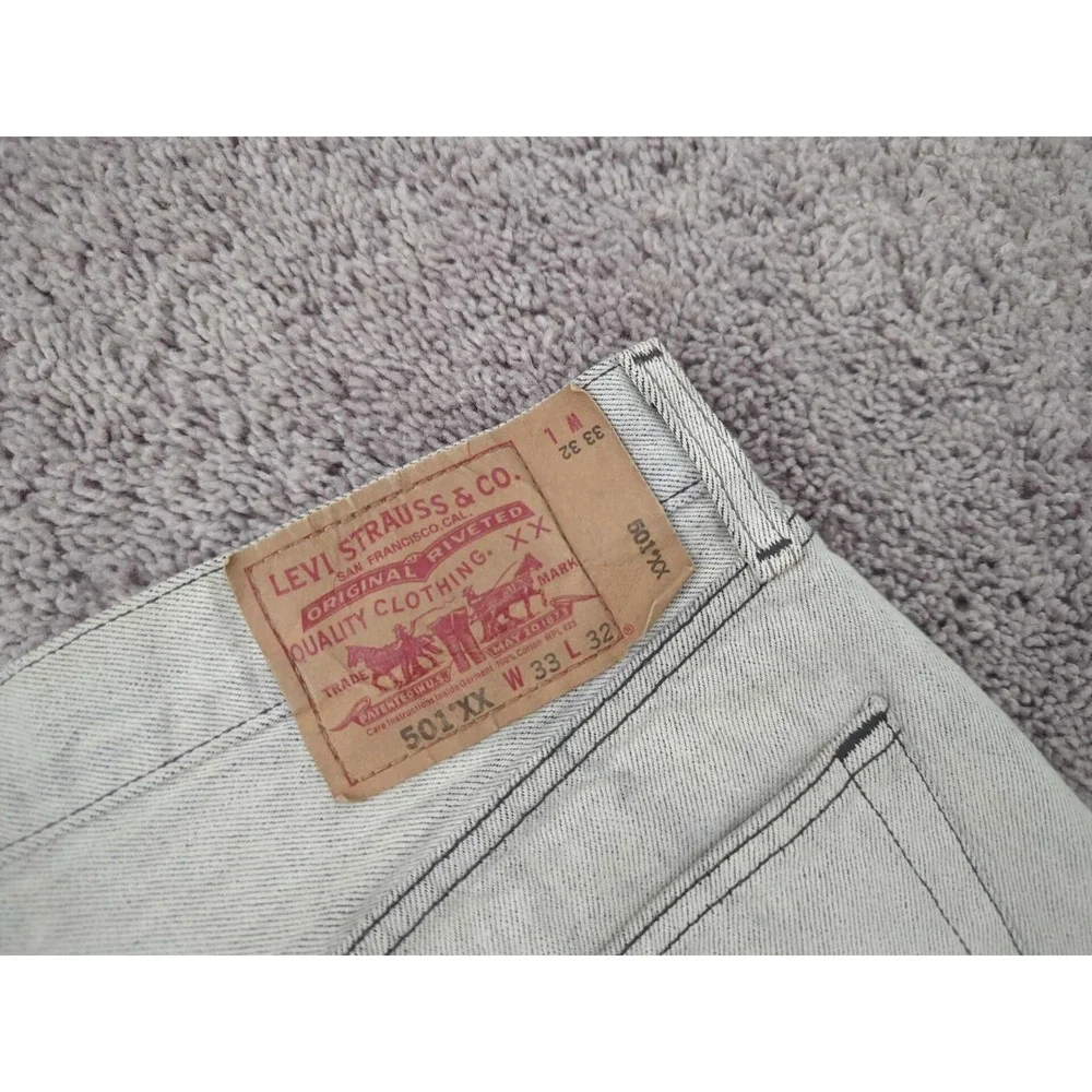 Vintage Levis 501 Jeans Mens 33x32 Washed Gray Olive Denim Y2K Button Fly‎